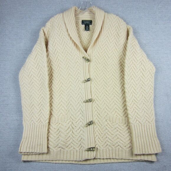 Lauren Ralph Lauren Cardigan Sweater Women XL Cream Knit Toggle Wool Western